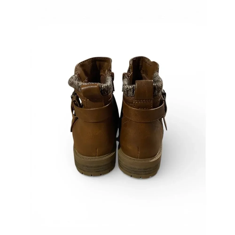 Wonder Nation Girls Ankle Booties 13 Brown Buckle Lined Inner Side Zipper